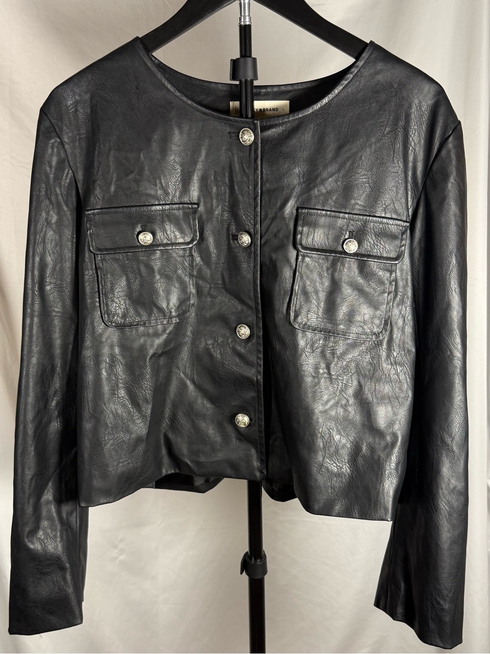 Lucky Brand Black Faux Leather Collarless Jacket Size L